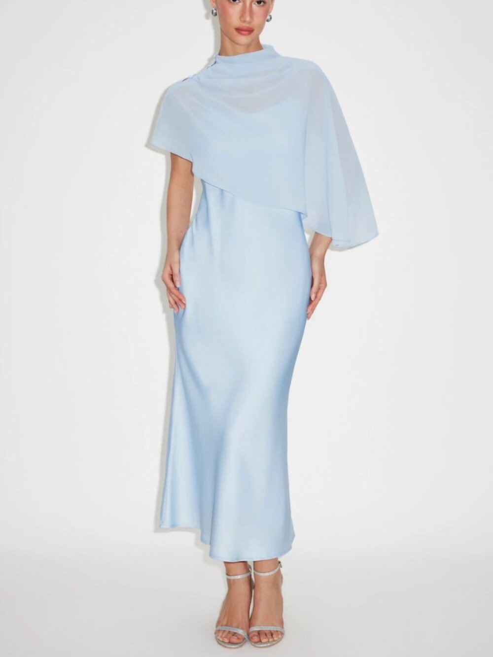 Blue satin dress + shawl from cider